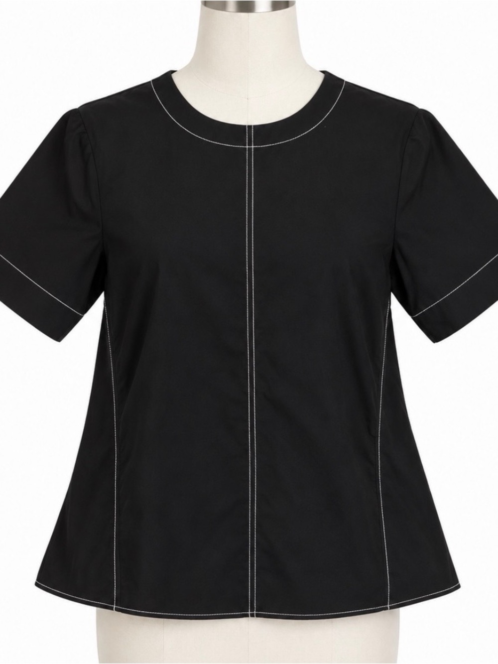 NWT Maeve Anthropologie Black Contrast Stitch Top XXS 100% Cotton